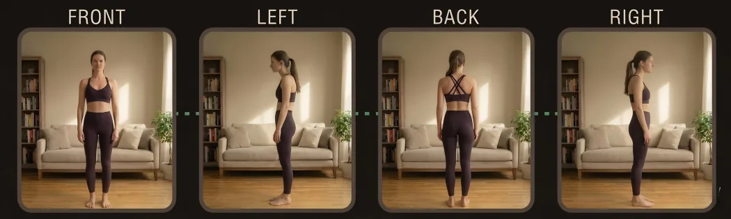 Front, left, back, and right pose reference